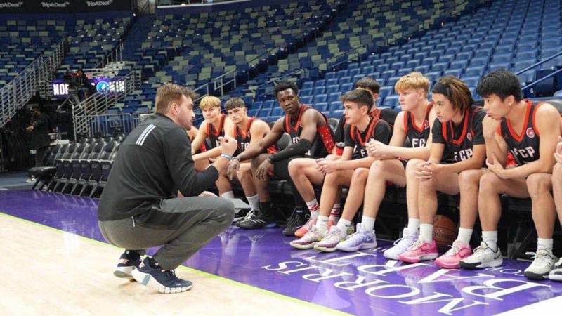 FCP Sports coaches with players on court — basketball player development training Fort Walton Beach